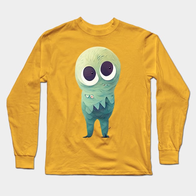 Cute Green Googly-Eyed Monster Long Sleeve T-Shirt by CuteMonsters